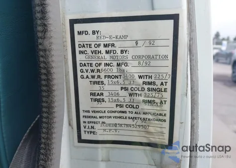 1992 GMC Rally Wagon / Van G2500 from USA, damaged, VIN 2GDEG25K7N4529507